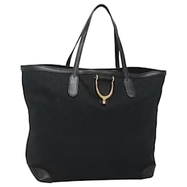 Gucci-GUCCI GG Canvas Tote Bag Black Gold 305585 Auth bs24442-Black,Golden