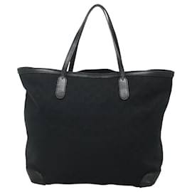 Gucci-GUCCI GG Canvas Tote Bag Black Gold 305585 Auth bs24442-Black,Golden