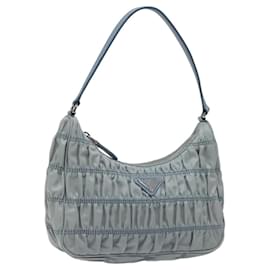 Prada-PRADA Accessory Pouch Nylon Light Blue Silver Auth MY485-Silvery,Light blue