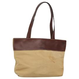Chanel-CHANEL COCO Sac Tote en Cuir Toile Beige CC Auth 117522-Beige
