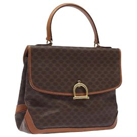Céline Bolsa de mão em lona Macadam CELINE em couro PVC marrom dourado Auth 117574 Marrom Dourado