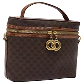 Céline-CELINE Macadam Canvas Vanity Pouch PVC Leather Brown Gold Auth 117463-Brown,Golden