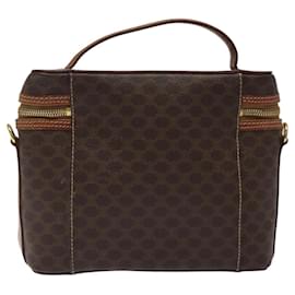 Céline-CELINE Macadam Canvas Vanity Pouch PVC Leather Brown Gold Auth 117463-Brown,Golden