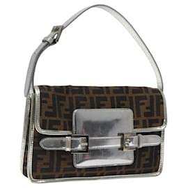 Fendi-FENDI Zucca Canvas Shoulder Bag Black Brown Auth 118071-Brown,Black
