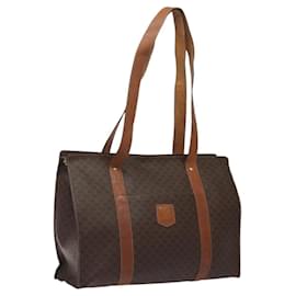 Céline-CELINE Macadam Canvas Tote Bag PVC Leather Brown Gold Auth bs24200-Brown,Golden