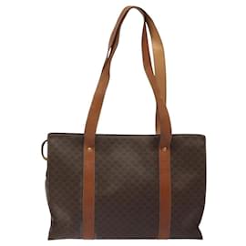 Céline-CELINE Macadam Canvas Tote Bag PVC Leather Brown Gold Auth bs24200-Brown,Golden