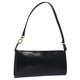Salvatore Ferragamo Gancini Accessory Pouch Leather Gold Black Auth 117449 Black Golden