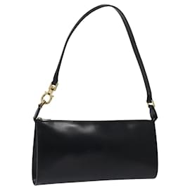 Salvatore Ferragamo-Salvatore Ferragamo Gancini Accessory Pouch Leather Gold Black Auth 117449-Black,Golden