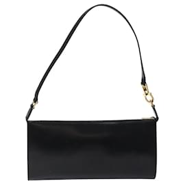 Salvatore Ferragamo-Salvatore Ferragamo Gancini Accessory Pouch Leather Gold Black Auth 117449-Black,Golden