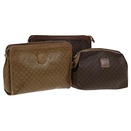 Céline-CELINE Macadam Canvas Clutch Bag PVC Leather 3Set Brown Auth bs24407-Brown