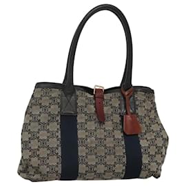 Céline-CELINE Macadam Canvas Tote Bag Gray Navy Auth 117746-Brown,Navy blue