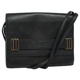 VALENTINO Borsa a Spalla in Pelle Blu Navy Oro Auth 118235 D'oro Blu navy