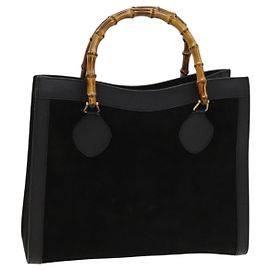 Borsa a Mano GUCCI Bamboo Camoscio Nero Oro 02 123 0260 Auth ep8532 Nero D'oro