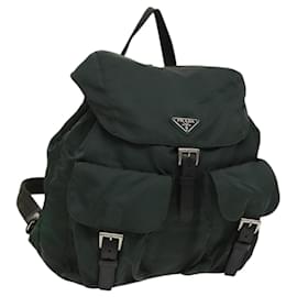 Prada-PRADA Backpack Nylon Khaki Silver Auth 117336-Silvery,Khaki