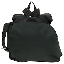 Prada-PRADA Backpack Nylon Khaki Silver Auth 117336-Silvery,Khaki