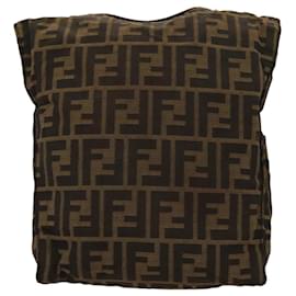 Fendi-FENDI Zucca Canvas Shoulder Bag Black Brown Silver Auth bs24205-Brown,Black,Silvery