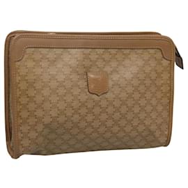 Céline-CELINE Macadam Canvas Clutch Bag PVC Beige Gold Auth 118210-Beige,Golden
