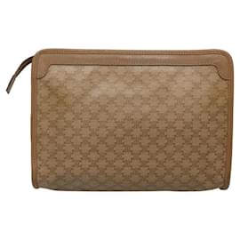 Céline-CELINE Macadam Canvas Clutch Bag PVC Beige Gold Auth 118210-Beige,Golden