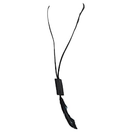 Ann Demeulemeester-Ann Demeulemeester, collier en cuir avec plume-Noir