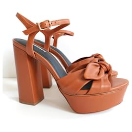 Lola Cruz-Lola Cruz Bow Front Tan Brown Platform Sandals-Brown