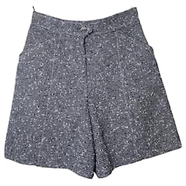 Chanel-Chanel 2019 Black Gray White Baby Blue Tweed Boucle Shorts FR 38-Black,Blue,Grey