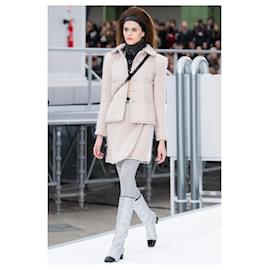 Chanel-Chanel 17A Paris Cosmopolite Black Wool Silver Metallic Trim Skirt FR 36-Black,Silvery
