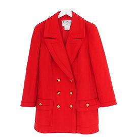 Chanel Fall 1996 96A Gripoix Button Red Wool Coat Red