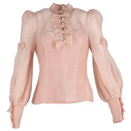Zimmermann Zimmerman Oberteil mit Schleifendetails aus rosa Leinen-Seide Braun Pink