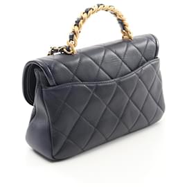 Chanel-Sac à main matelassé en cuir d'agneau Chanel AS2176-Bleu
