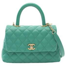 Chanel-Chanel Caviar Skin Exotic Leather Coco Handle Handbag A92990-Green