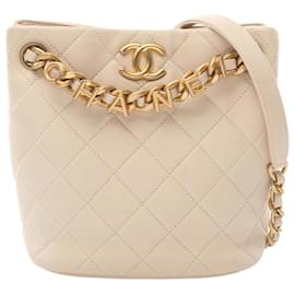 Chanel-Chanel Lambskin Small Bucket Bag Shoulder Bag AS3873-Brown,Beige