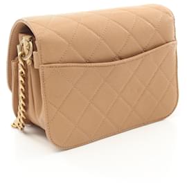 Chanel-Sac à épaule matelassé en cuir caviar Chanel AS2823-Marron,Beige