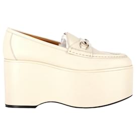 Gucci-Gucci Horsebit Platform Loafers in White Leather-White,Cream