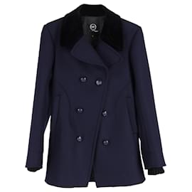 Alexander Mcqueen-McQ by Alexander Double-Breasted Coat in Navy Blue Wool-Blue,Navy blue