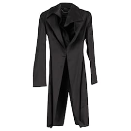 Alexander Mcqueen-Alexander McQueen Long Coat in Black Silk-Black