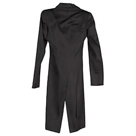 Alexander Mcqueen-Alexander McQueen Long Coat in Black Silk-Black