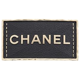 Chanel-Chanel GP Leather Logo Plate Brooch A23S-Golden,Metallic