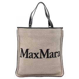 Max Mara Leather Raffia Easybag Tote Bag Brown Beige
