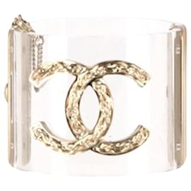 Chanel-Chanel Strass CC Cuff Bracelet in White Resin -White