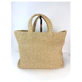 Prada-Prada Yarn Raffia Effect Crochet Embroidered Naturale Tote Bag-Brown