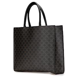 Céline-Celine Black Medium Triomphe Coated Canvas Cabas Horizontal Tote-Black