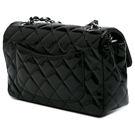 Chanel-Chanel Mini Rectangulaire Noir Classique en Cuir Verni à Rabat Unique-Noir