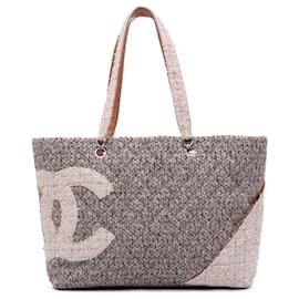Chanel-Chanel Gray Grand Sac en Tweed Matelassé Ligne Cambon-Rose,Autre
