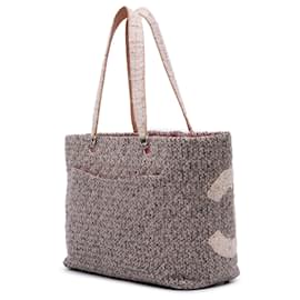 Chanel-Chanel Gray Grand Sac en Tweed Matelassé Ligne Cambon-Rose,Autre