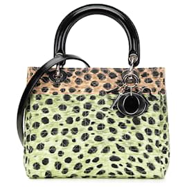 Dior-Dior Brown Medium Canvas Cannage Leopard Print Lady Dior-Brown,Black,Light brown