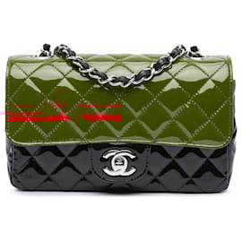 Chanel-Chanel Red Mini Rectangular Classic Bicolor Patent Single Flap-Red