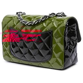Chanel-Chanel Red Mini Rectangular Classic Bicolor Patent Single Flap-Red