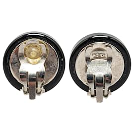 Chanel-Chanel Black Enamel CC Round Clip On Earrings-Black