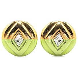 Chanel-Boucles d'oreilles rondes clip en or plaqué Chanel avec strass dorés-Doré