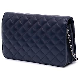 Chanel-Portefeuille Chanel Blue CC en cuir d'agneau matelassé avec chaîne-Bleu,Bleu Marine